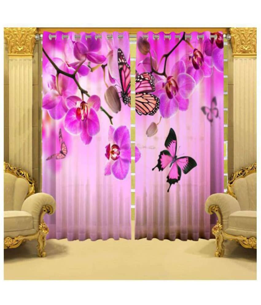 B7 CREATIONS Set of 2 Door Semi-Transparent Eyelet Polyester Curtains Pink