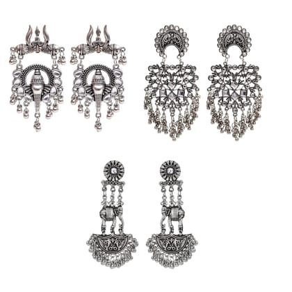 Oxidised Elephant Design Tribal Jhumka Earrings for Women