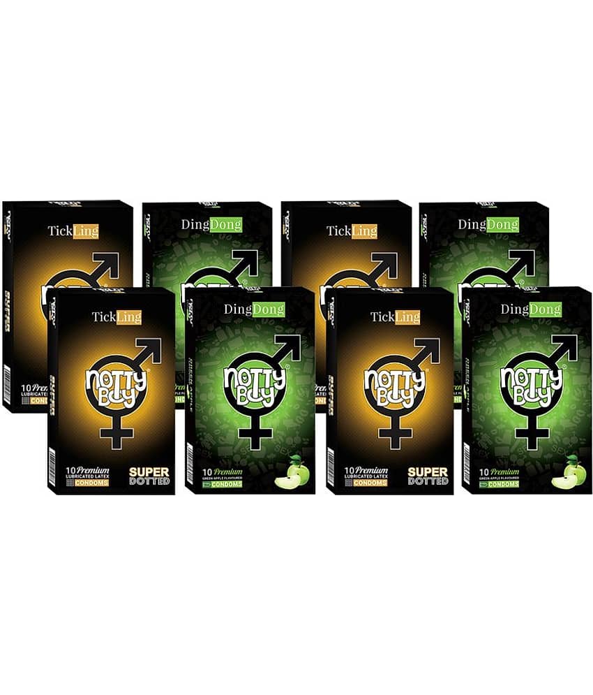 NottyBoy Super Dotted and Flavoured Condoms  (Set of 8, 80 Sheets)