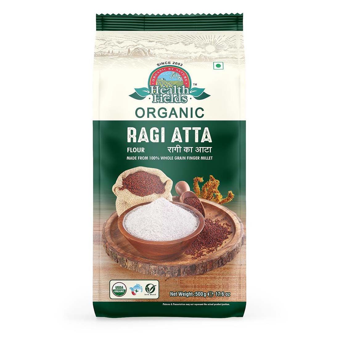 Health Fields Organic Ragi Flour | Finger Millet Atta - 1.5Kg (3Pack Of 500Gm each)