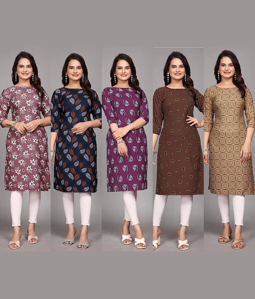 KALAVRITTA Pack of 5 Crepe Printed Straight Women's Kurti - ( Multicolor )