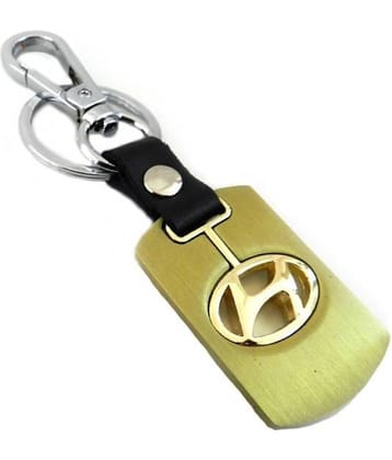 Americ Style Hyundai Golden Metal Swinging Logo Locking Locking Key Chain  (Gold)