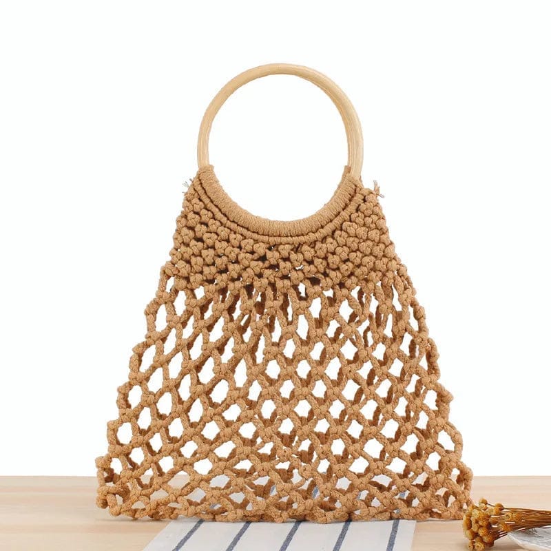 New Crochet Beach Handbag for Girls Summer Straw Rope Hollow Out Hand Woven Totes Bag Women Hollow Knitting Handbag