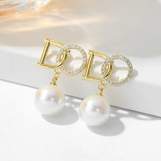 Alphabetic Letters Earrings with Pearl Hanging