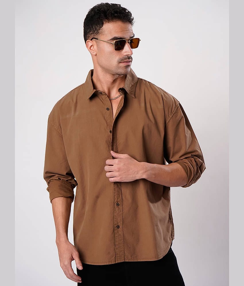 Bene Kleed 100% Cotton Oversized Fit Solids Full Sleeves Men's Casual Shirt - Brown ( Pack of 1 )