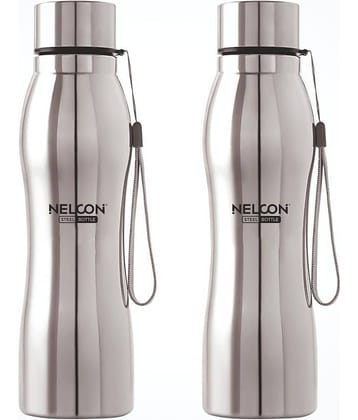 Nelcon 2PCS-HEXA. Silver Stainless Steel Water Bottle 1000 mL ( Set of 2 )