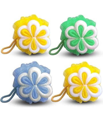 Majestique 4Pcs Flower Bath Loofah Shower Puff Sponge, Body Scrubber for Women (Multicolor)