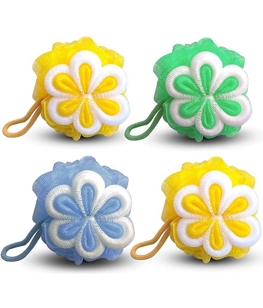 Majestique 4Pcs Flower Bath Loofah Shower Puff Sponge, Body Scrubber for Women (Multicolor)