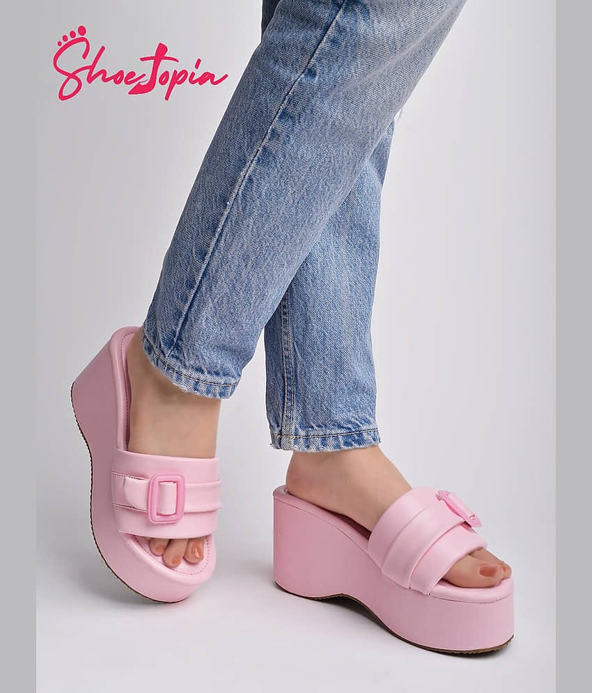 Shoetopia Pink Women's Slip On Heels