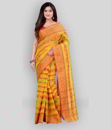 Desh Bidesh Cotton Self Design Saree Without Blouse Piece ( Yellow )