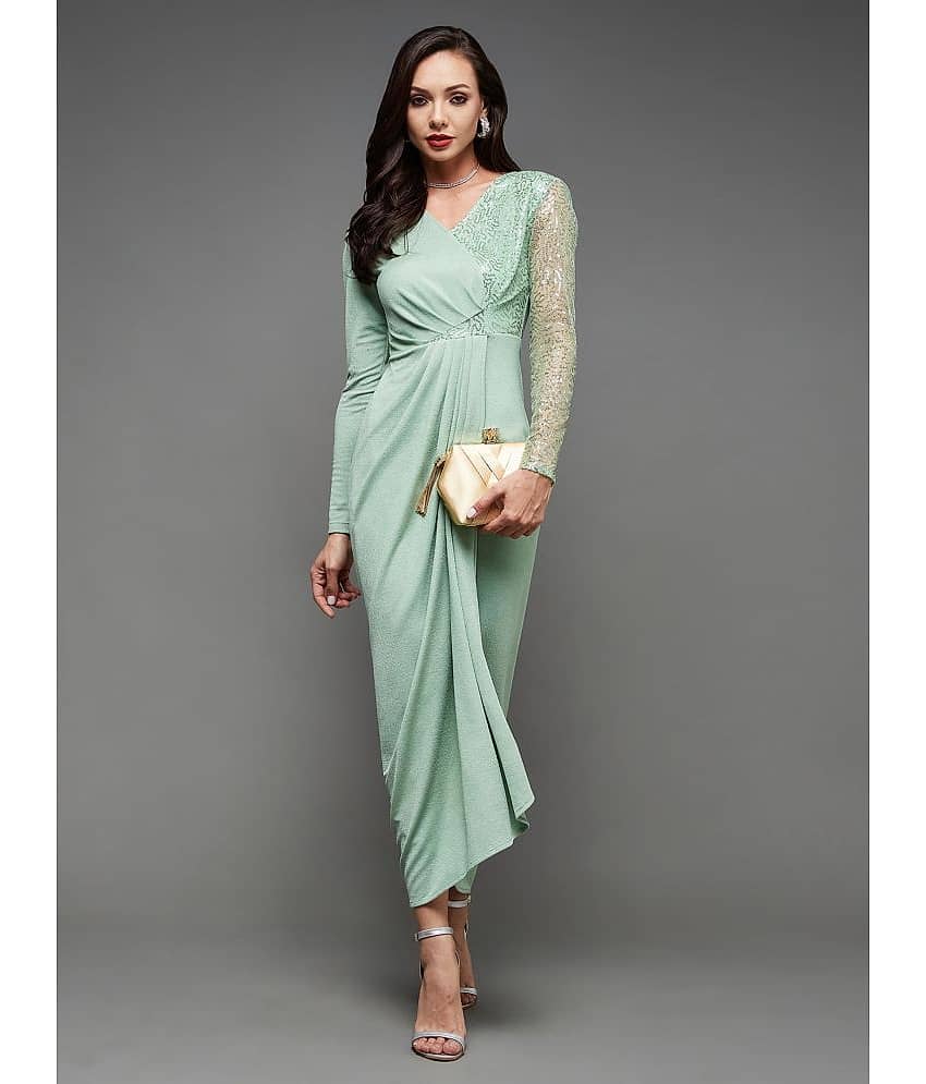 Miss Chase Women Polyester Embellished Asymmetric Dress ( Green )