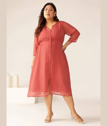 Janasya Women Chiffon Self Design A-line Dress ( Mauve )