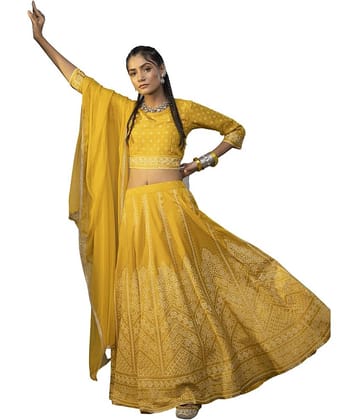 Juniper Yellow Shantoon Circular Stitched Lehenga