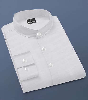 Men's Full-Sleeve Mandarin Collar Regular Fit Cotton Lenin Shirt-White-M