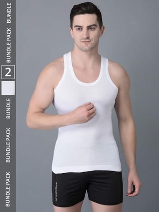 Men's White Pack of 2 Solid Combed Cotton Vest