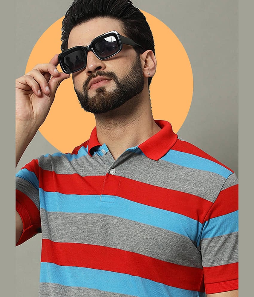 GET GOLF Pack of 1 Cotton Blend Regular Fit Striped Half Sleeves Men's Polo T Shirt ( Red )