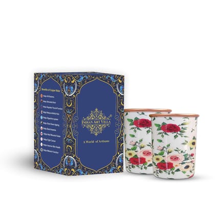 Pure Copper Printed Design Glass - 275 ML-FloralPrinted / 2