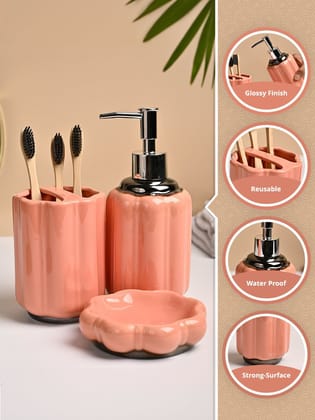 VON CASA 3Pcs Peach Printed Ceramic Bathroom Set