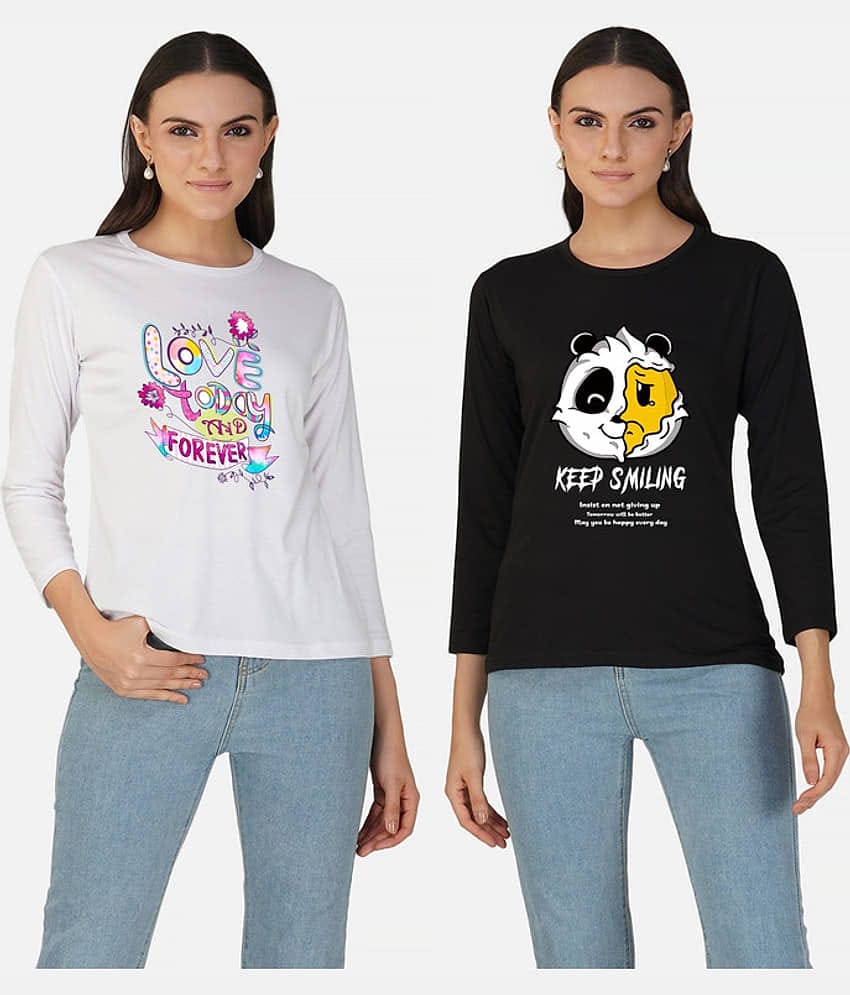 CHOZI Women Cotton Printed Regular Fit Round Neck T-Shirt ( Multi Color )