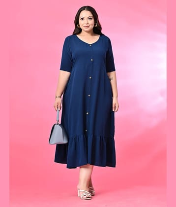 PrettyPlus by Desinoor.com Women Polyester Self Design A-line Dress ( Teal )