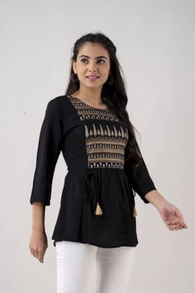 Casual Regular Sleeves Printed Women Black Top