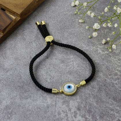 Turkish Evil Eye Baguette Gold Black Cubic Zirconia Thread Bracelet