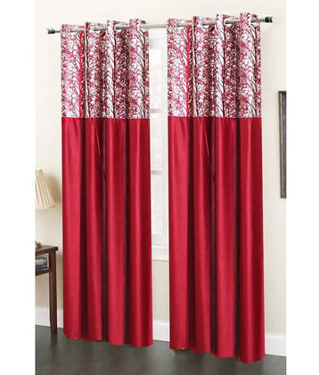 Homefab India Solid Semi-Transparent Eyelet Long Door Curtain 9ft (Pack of 2) - Maroon