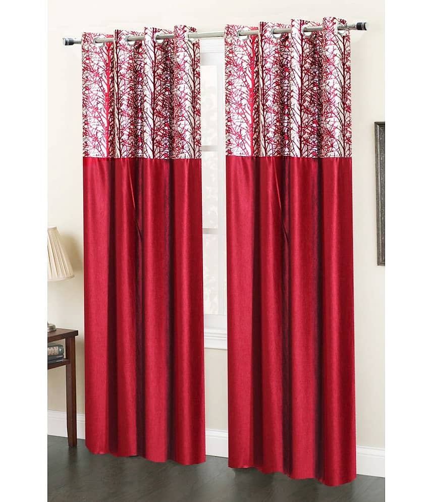 Homefab India Solid Semi-Transparent Eyelet Long Door Curtain 9ft (Pack of 2) - Maroon