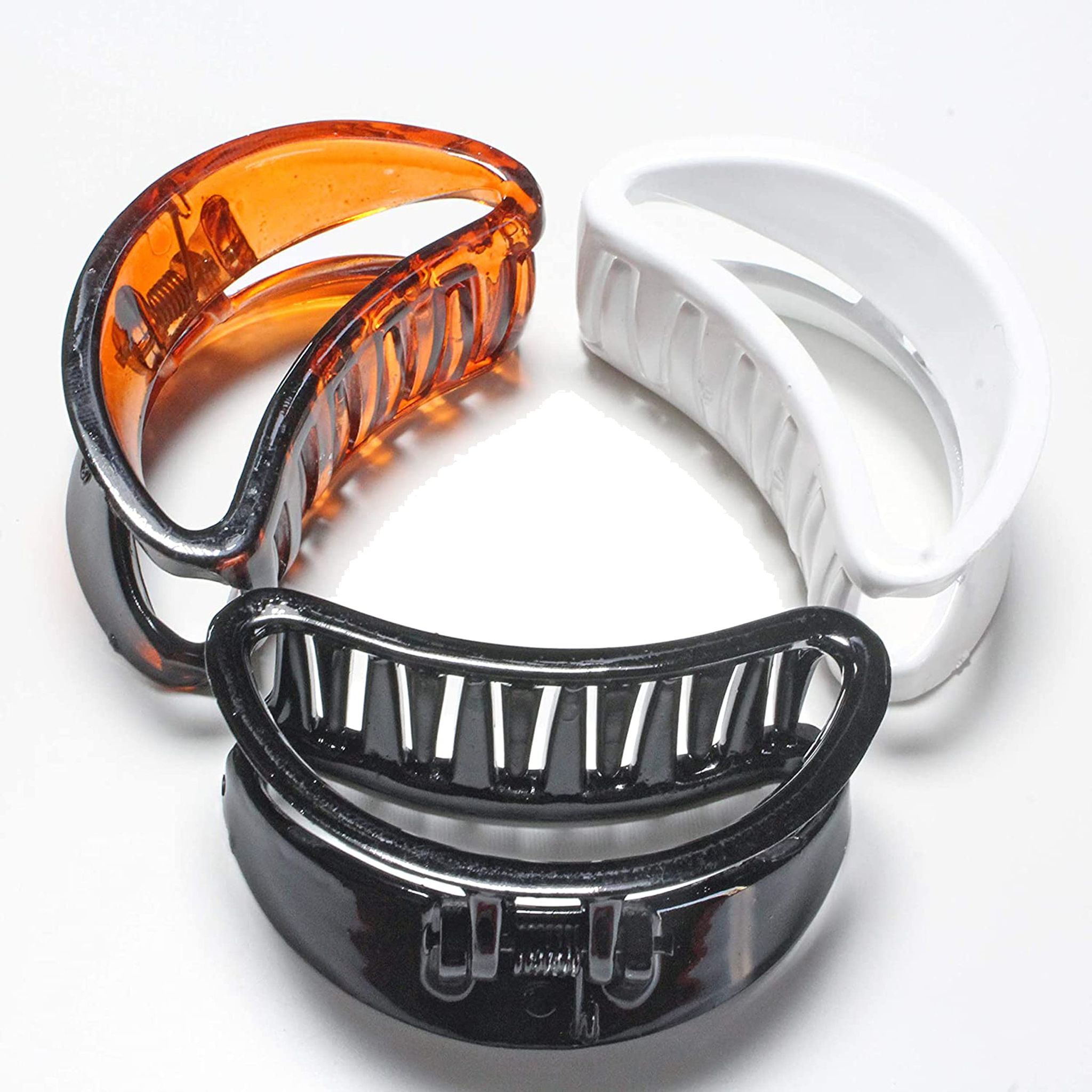 BIRDWARE big size hair clips clutcher for women claws for girls Imported Rubber Acrylic Material Stone Butterfly | hair clutchers | hair claws (Pack of 3) (Black, White, Shell - D-Shape) BIRDWARE big size hair clips clutcher for women claws for girls Imp