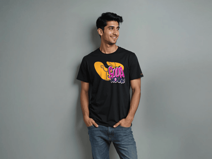 Taarak Mehta Ka Ooltah Chashmah| Regular Fit Black Front Printed T-Shirts (SODA HOUR)