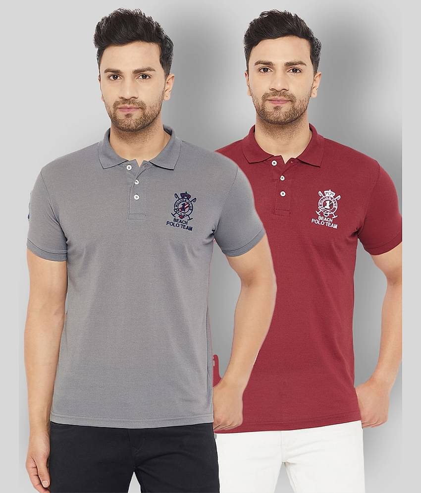The Million Club Pack of 2 Cotton Blend Regular Fit Solid Half Sleeves Men's Polo T Shirt ( Grey )