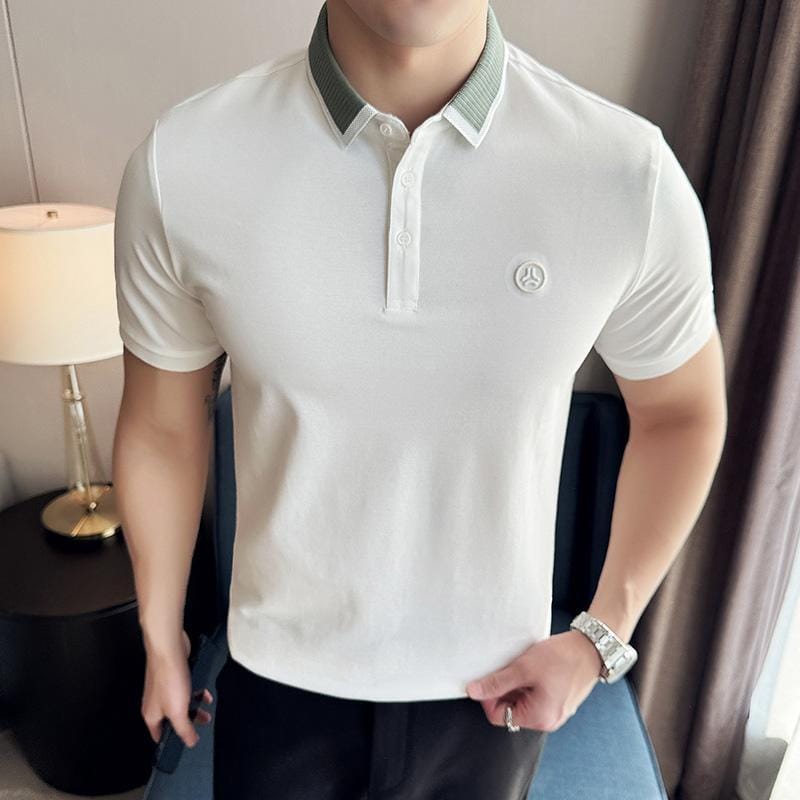 Elite Striped Collar Polo T-Shirts-M/40 / White