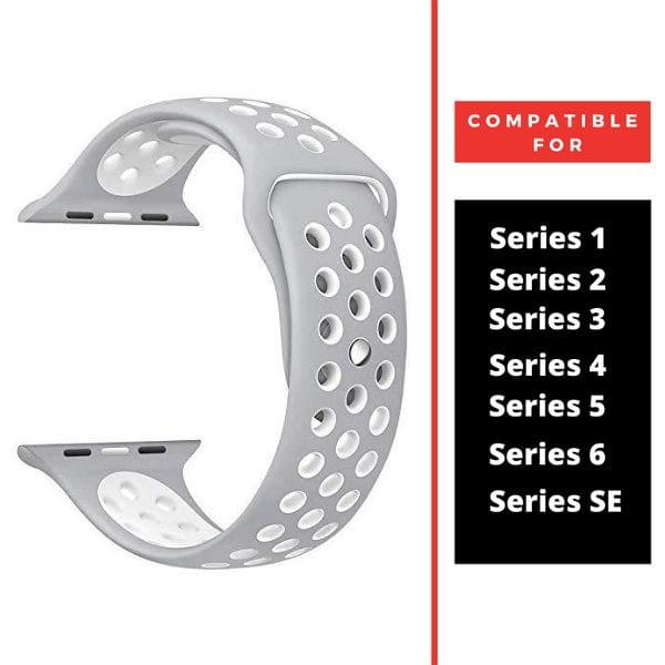 Grey White Dotted Silicone Strap For Apple Watch Series 6 (42mm/44mm/45mm/46mm/49mm)