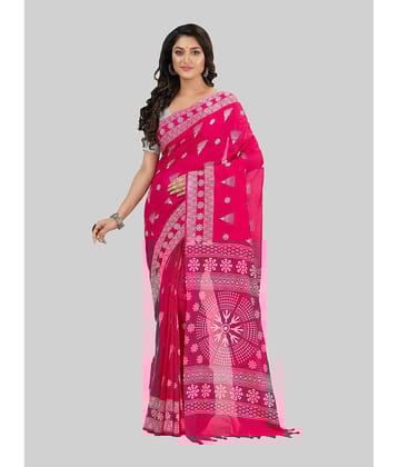 Desh Bidesh Cotton Self Design Saree With Unstitched Blouse Piece ( Pink )