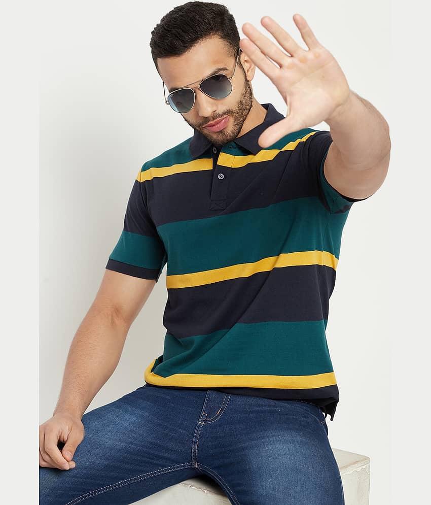 AUSTIN WOOD Pack of 1 Cotton Blend Regular Fit Striped Half Sleeves Men's Polo T Shirt ( Multicolor )