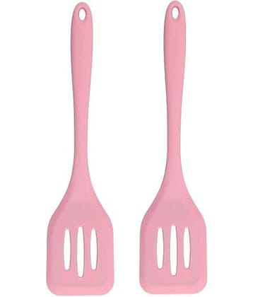 Baskety Silicone Slotted with Stainless Steel Core Mixing Spatula ( Pack of 2,Pink )