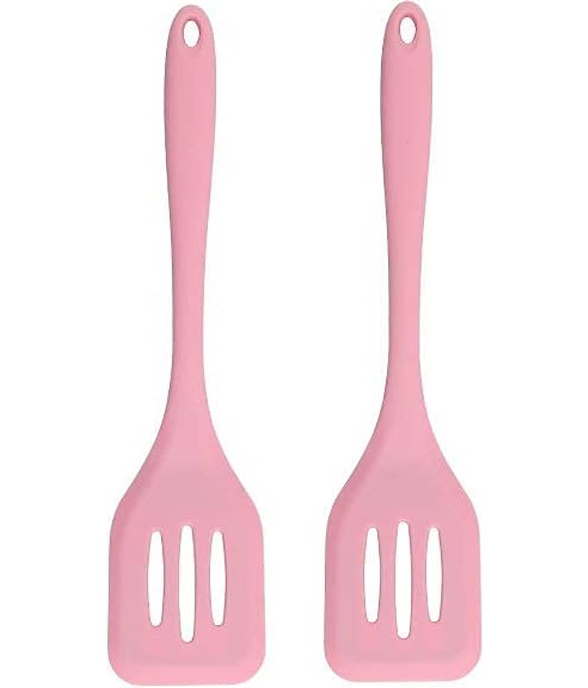 Baskety Silicone Slotted with Stainless Steel Core Mixing Spatula ( Pack of 2,Pink )