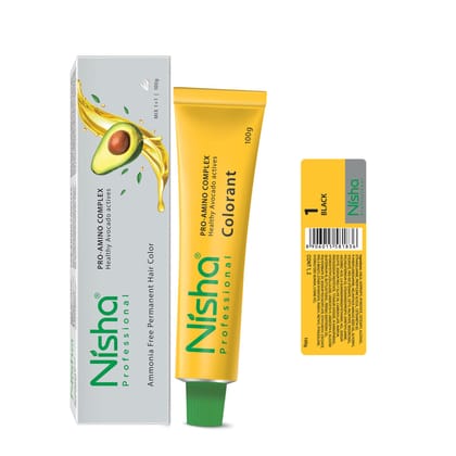 Nisha Professional Creme Hair Color 1.0 Black 100g, Permanent Hair Colour for Women & Men, Professional Salon Hair Color