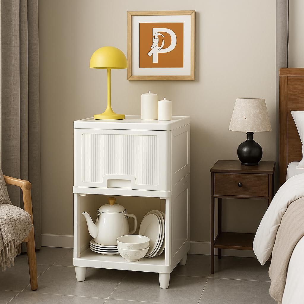 Panchhi Store Cupboard for Bedroom 2 Tier Plastic Wardrobe Cupboard for Storage Foldable Wardrobe for Clothes Modular Kitchen Cabinet Space Saving Collapsible Wardrobe for Room Office Kitchen Bathroom