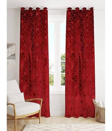 Kraftiq Homes Abstract Room Darkening Eyelet Curtain 9 ft ( Pack of 2 ) - Maroon