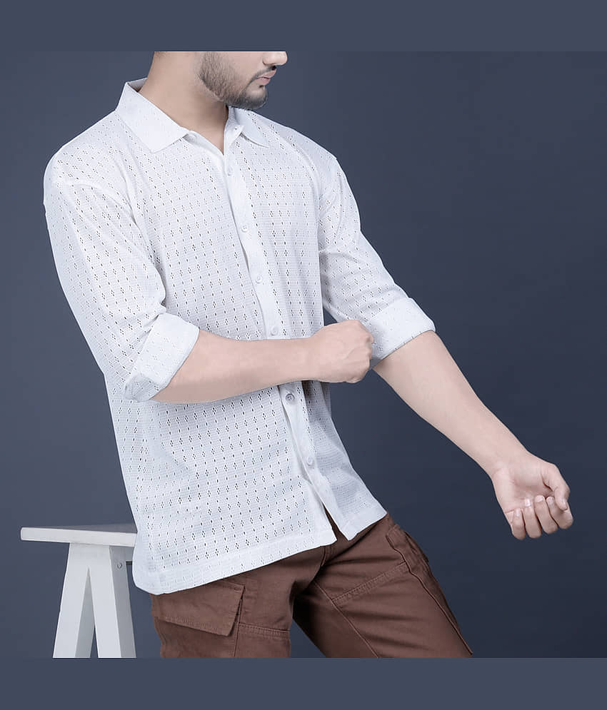 Eyebogler Polyester Oversized Fit Popcorn Textured Full Sleeves Men's Casual Shirt - White ( Pack of 1 )