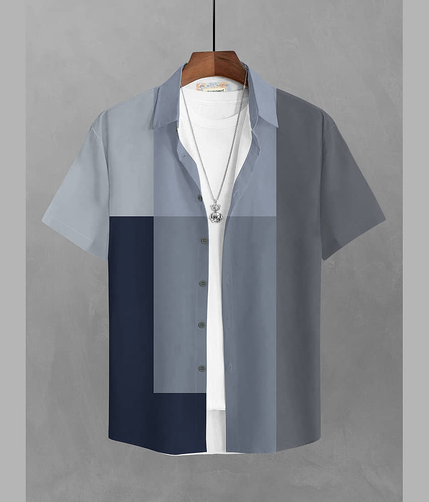 BULLMER Cotton Blend Regular Fit Colorblock Half Sleeves Men's Casual Shirt - Blue ( Pack of 1 )