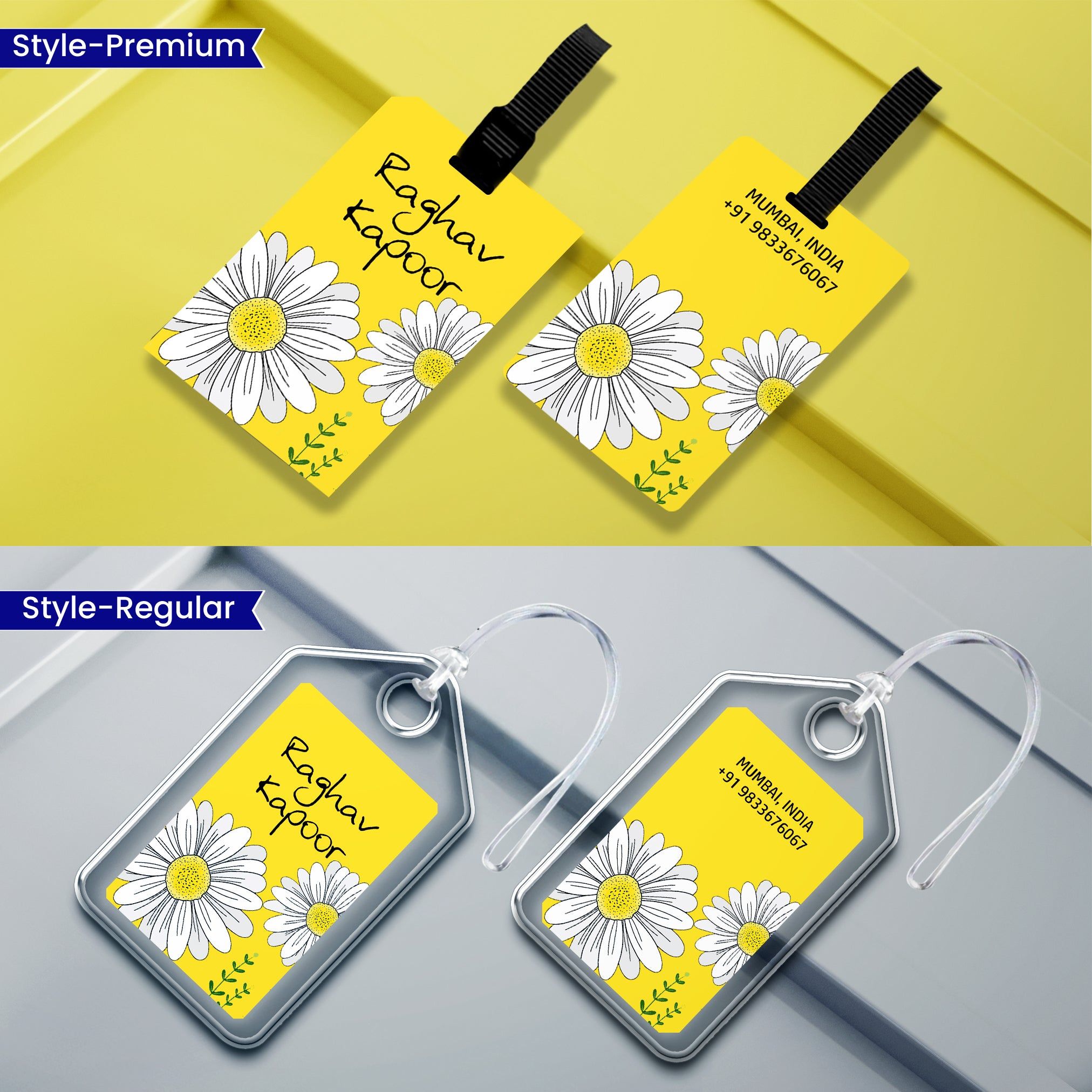 Personalized Luggage Tags  - Daisy Bloom-Regular Bag Tags / Set of 2
