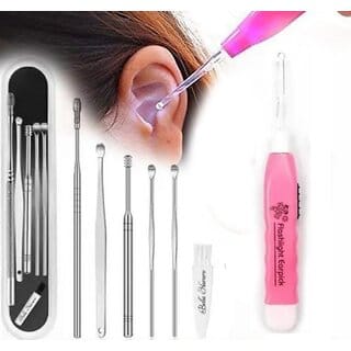 LED Ear Wax Cleaner Kit - 6 Piece Stainless Steel Ear Picks & Remover Tools