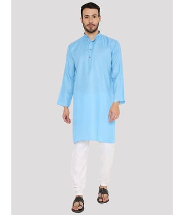 Maharaja - Blue Cotton Regular Fit Men's Kurta Pyjama Set ( Pack of 1 )