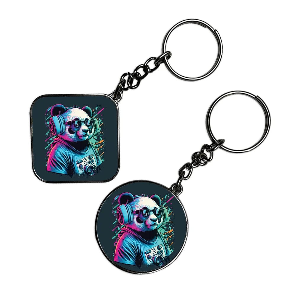 Panda DJ - Keychain With Silver Border (Pack Of 2)