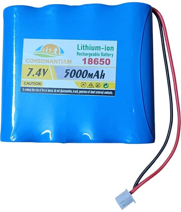 CONSONANTIAM 7.2 Volt, 7.4 Volt Battery Pack 5000 mAH Full Capacity 18650 Lithium Ion Rechargeable Battery Pack Use in Multipurpose Devices. (Security with BMS Card Inbuilt)