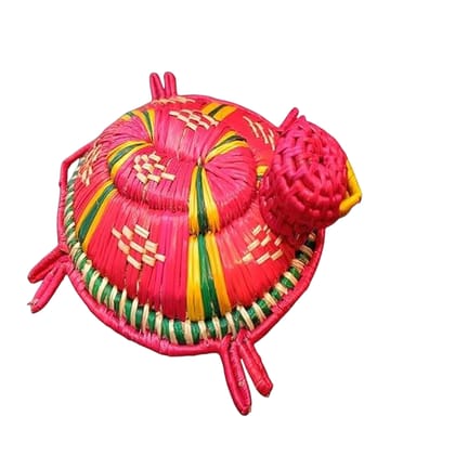 Handcrafted Turtle Design Sikki Grass Storage Box - Eco-Friendly Pink with Yellow and Green Patterns - Ideal for Organizing Small Items - Decorative Home Decor Piece Handcrafted Turtle Design Sikki Grass Storage Box - Eco-Friendly Pink with Yellow and Green Patterns - Ideal for Organizing Small Items - Decorative Home Decor Piece