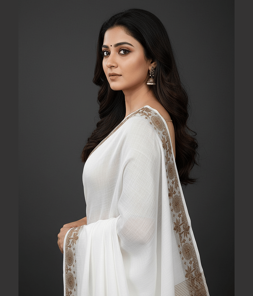 IndShopMart Cotton Silk Woven Regular Saree With Unstitched Blouse Piece ( White )