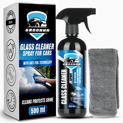 GROOMMM™ Glass Cleaner Spray for Cars with Microfiber Cloth- 500ml-Pack of 1